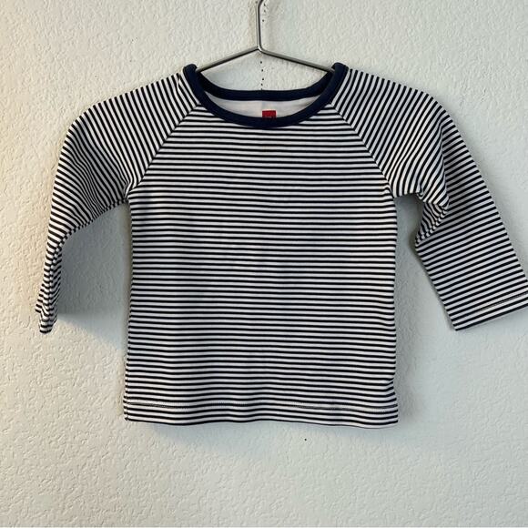 Tea Collection mini stripe long sleeve tee top navy blue ivory cream off-white - Picture 1 of 4